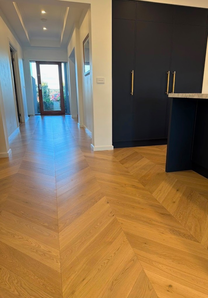 Chevron engineered timber — hallway & entry